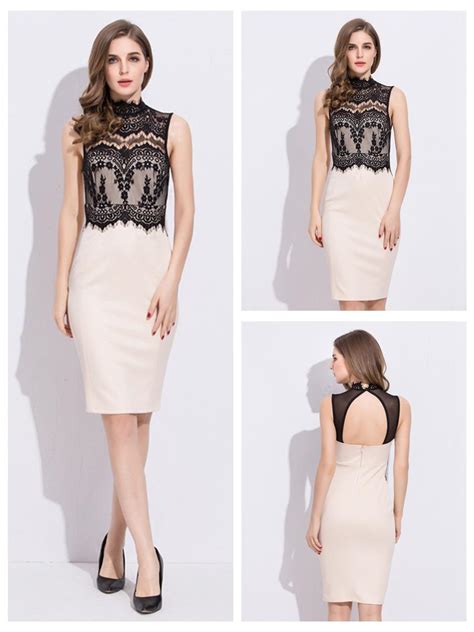 High Neckline Sleeveless Lace Bodycon Dress 2530015 Weddbook