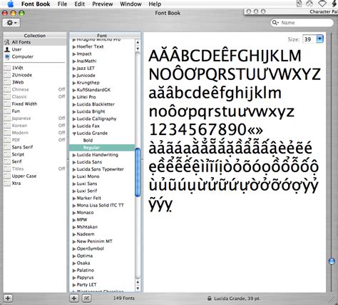 Lucida Grande in Font Book