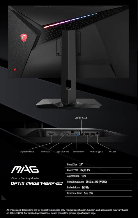 MSI MAG274QRF QD 27 WQHD IPS 165Hz 1ms QD Tech Gaming Monitor Optix