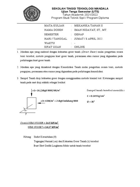 Soal Uts Mektan Ii Kelas Jumat Pdf