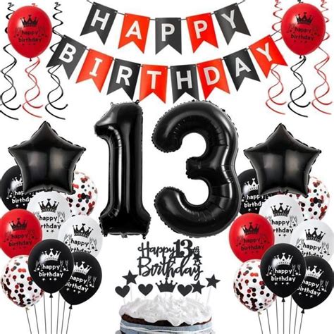 Ballons 13 Ans Anniversaire Rouge Noir 13 Ans Décoration Anniversaire