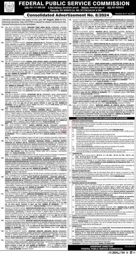 Federal Public Service Commission FPSC Islamabad Jobs 2024 2024 Job