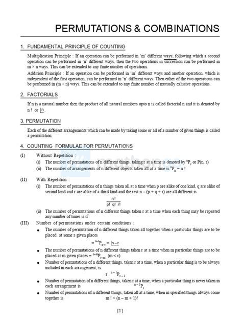 Permutations And Combinations 1 Fundamental Principle Of Counting Pdf