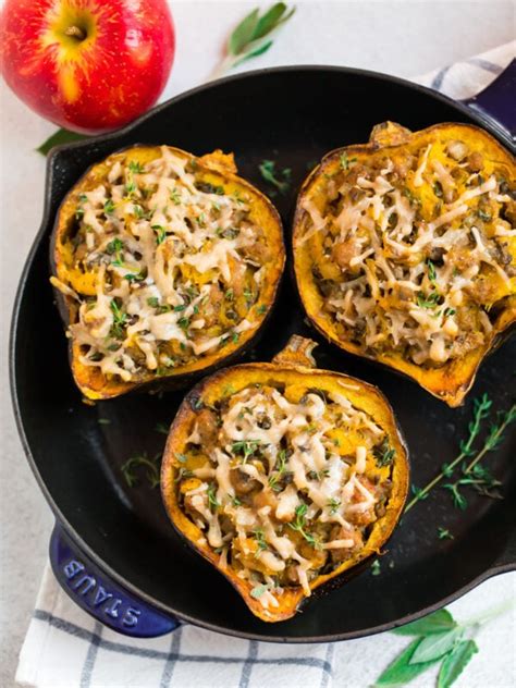 Sausage Stuffed Acorn Squash With Apples And Mushrooms