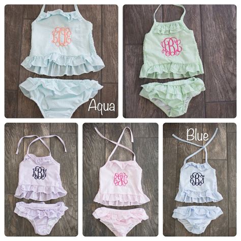 Girls Monogram Swim Suit Seersucker Swim Suit Personalized Etsy