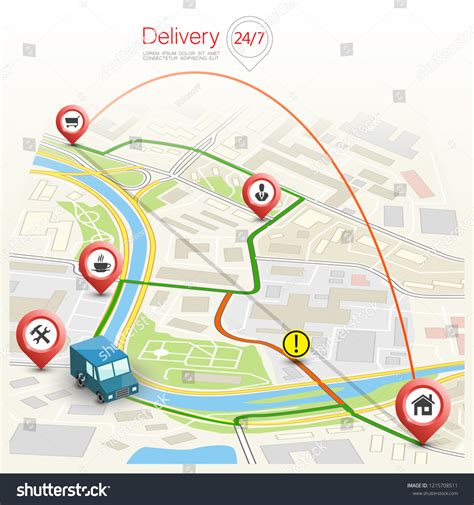 Ilustrasi Stok City Map Navigation Route Point Markers 1215708511