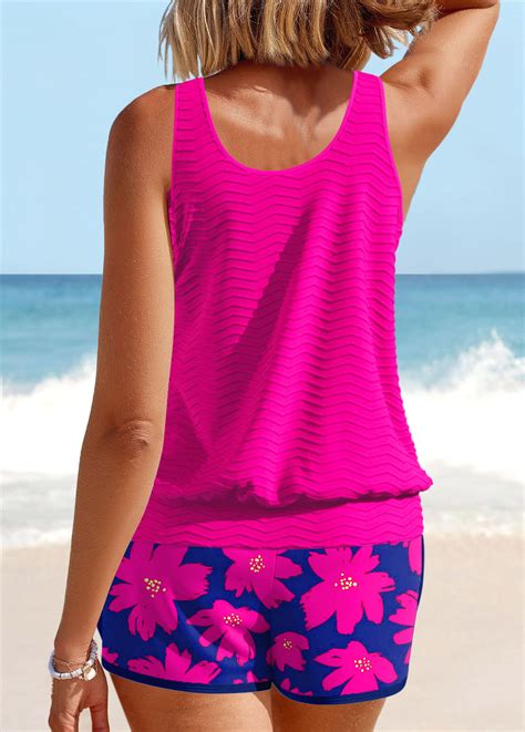 Patchwork Floral Print Hot Pink Tankini Set Modlily Usd