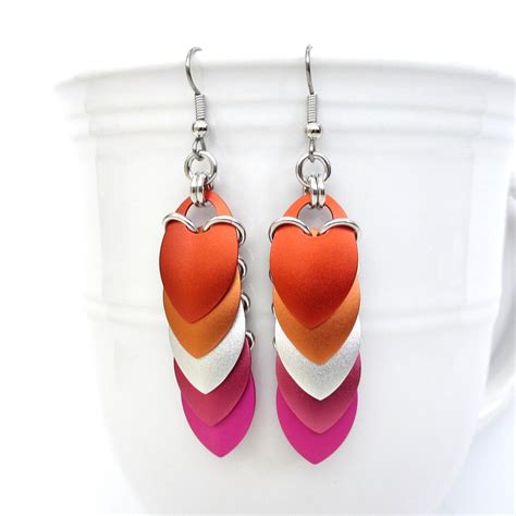 Lesbian Pride Earrings Color Sunset Flag LGBTQ Chainmail Scales Jewelry Etsy