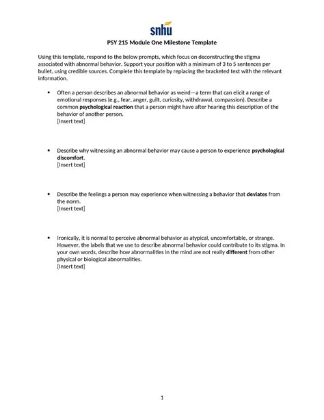 PSY 215 Module One Milestone Template PSY 215 Module One Milestone