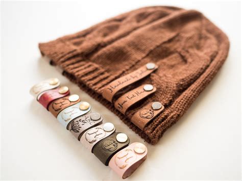 50 Pieces Set Beanie Tags With Flat Rivets Personalized Leather