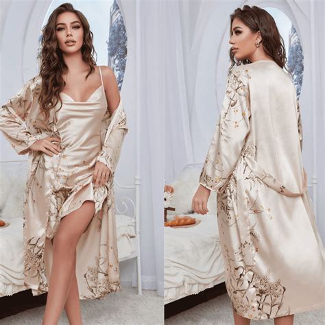 Jual CJSW 7010 Beautyseashop Kimono 2 In 1 Satin Silk Baju Tidur Lingerie Wanita Sleepwear