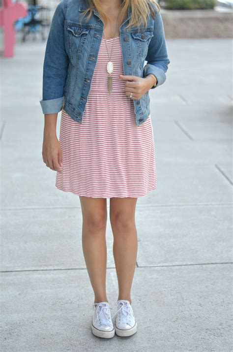 Jcrew Striped Dress Denim Jacket Converse By Lauren M