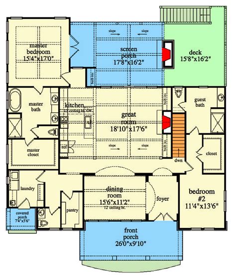 3 Bed French Country Farmhouse Plan With Screened Porch And Vaulted