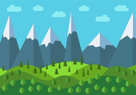 Premium Vector Vector Panoramic Mountain Cartoon Landscape Natural