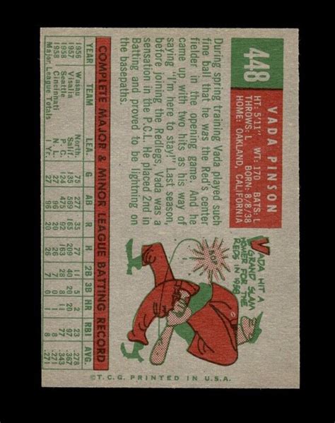 1959 Topps Set Break 448 Vada Pinson EX EXMINT GMCARDS EBay