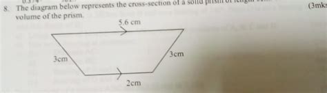 Solved The Diagram Below Represents The Cross Section Of A Solid Prism