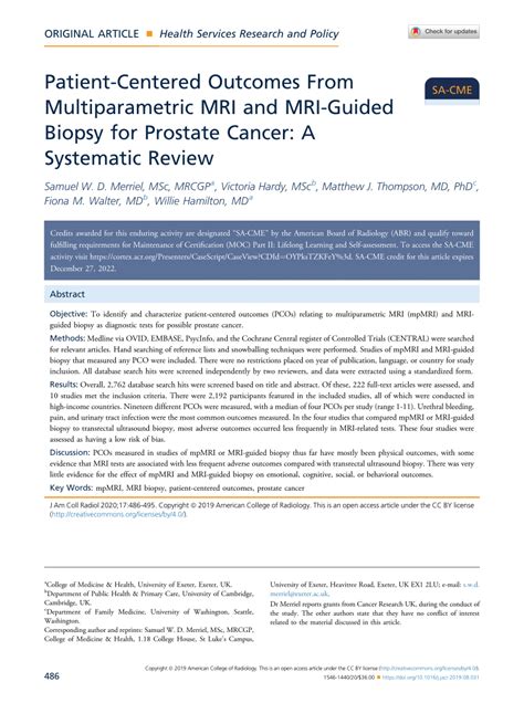 Pdf Patient Centered Outcomes From Multiparametric Mri And Mri Guided