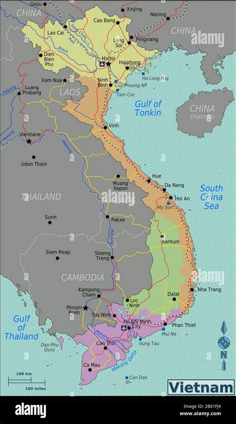 Vietnam: Map of Vietnam showing North, Central, South and Central ...