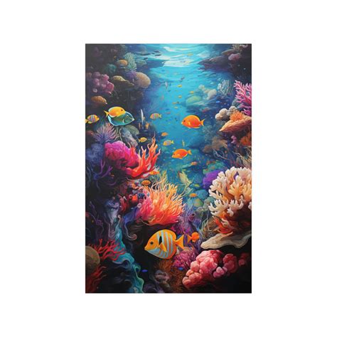 Vibrant Colorful Coral Reef With Marine Life Wall Art Print Poster 24 X