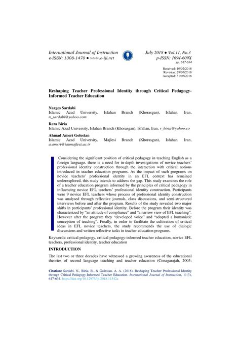 (PDF) Reshaping Teacher Professional Identity through Critical Pedagogy ...