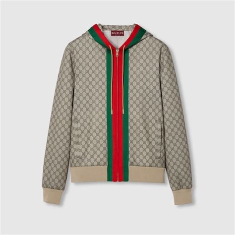 Technical Jersey Zip Jacket With Web In Beige And Ebony GUCCI AE