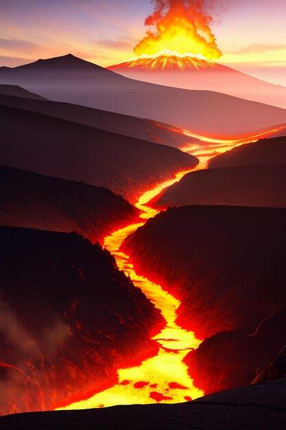 Premium Photo Volcano Lava Golden Magma Flow Nature Landscape