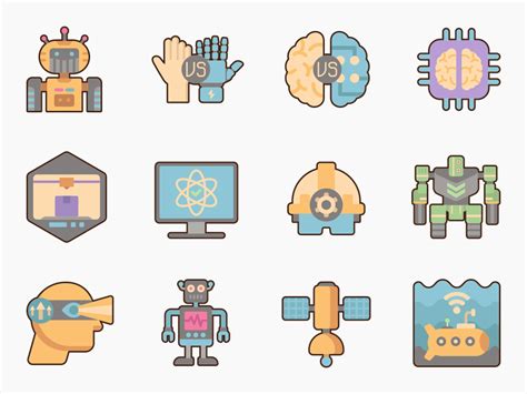 70 Robotic Technology Icon Set Flat Icons