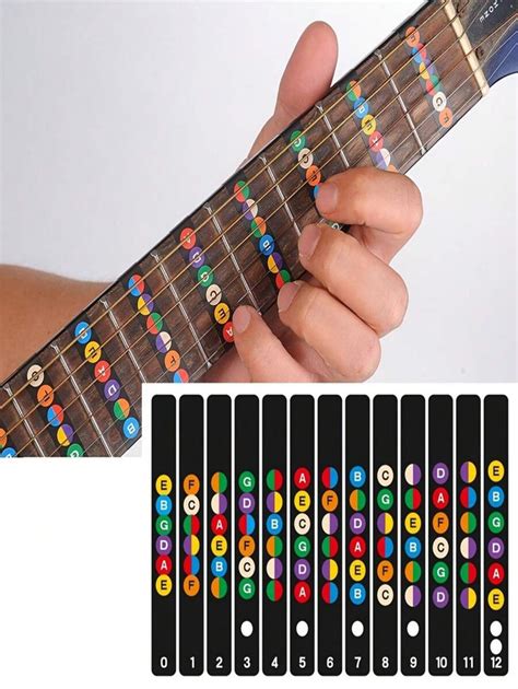 1pc Black Fretboard Note Map Label Sticker For 6 String Acoustic