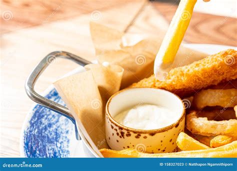 French fries dipping sauce stock image. Image of gold - 158327023