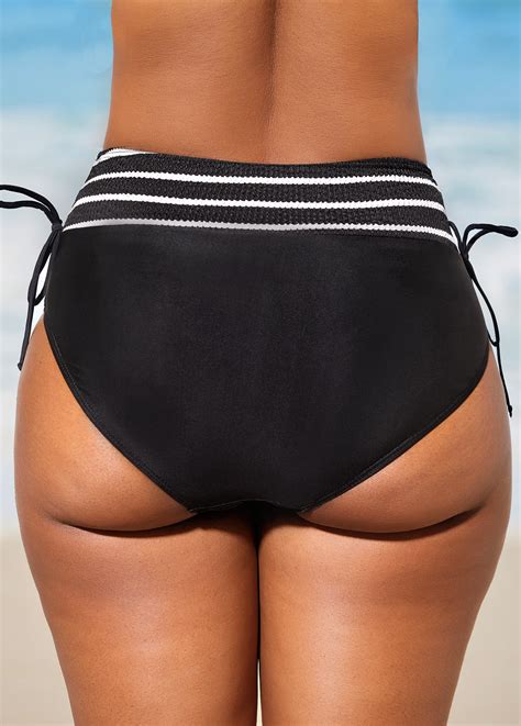 Tie Back Stripe Print Black Bikini Set Rosewe Usd