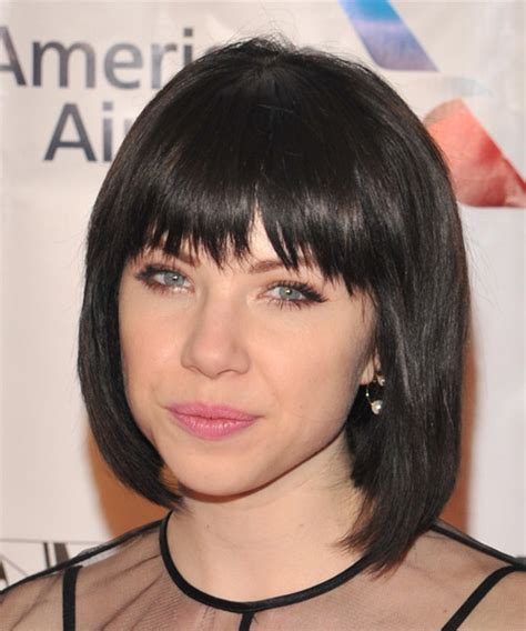 Carly Rae Jepsen Medium Straight Dark Mocha Brunette Bob Haircut With