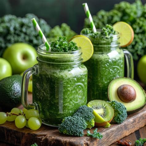 Premium Photo Glass Jar Mugs With Green Health Smoothie With Kale