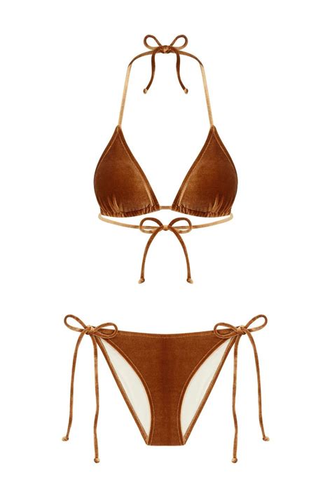 Aquella Kadife Dokulu Tütün Kahvesi Üçgen Bikini Takım Fiyatı Yorumları Trendyol