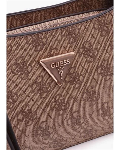 Guess Mini Meridian Latte Logo Shoulder Bag In Brown Lyst