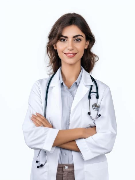 Retrato Confiado Joven Doctora Sobre Un Fondo Blanco Ai Generado Foto