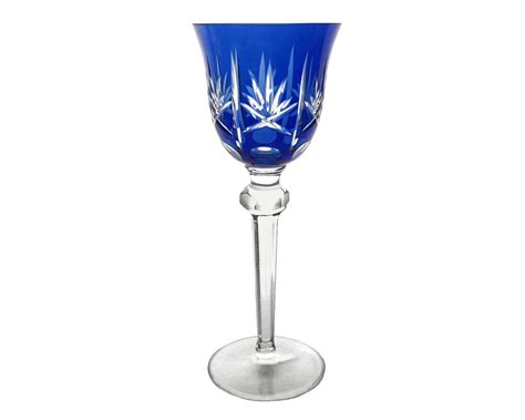 Vintage Royal Cobalt Blue Wine Glass Goblet Hock Cut To Clear Lead