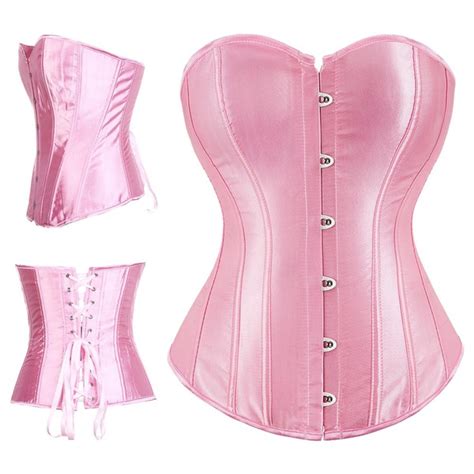 Fashion Sexy Womens Satin Lace Up Overbust Corset Plus Size Waist Training Corsets Bustier Top