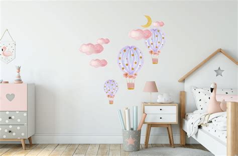 Hot Air Balloon Nursery Wall Decal For Baby Girl Room Decor Etsy