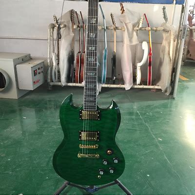 Custom SG Electric Guitar Green Quilted Maple Top Gold Hardware H H