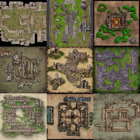 A Tabletop Rpg Map Of A Ruined Temple By Afternoon Stable Diffusion