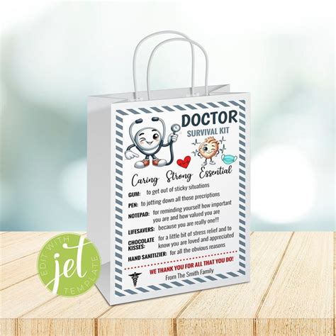 Editable Doctor Survival Kit Gift Tag Gift Bag Label National Doctors