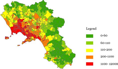 Map Of The Population Density Of The Campania Region Inhabitants Per