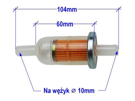 Filtr paliwa na wężyk Ø 10 mm walec papierowy wkład Rooader pl