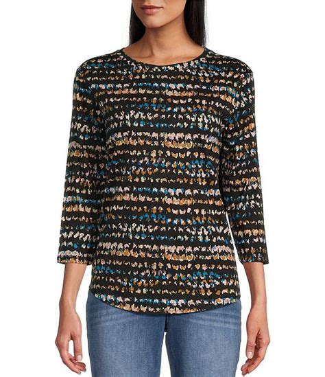 Westbound Knit Linear Stamp 3 4 Sleeve Crew Neck Top Dillards