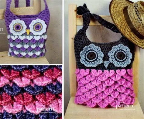 Crocodile Stitch Owl Bag Crochet Bag Pattern Crochet Purse Pattern