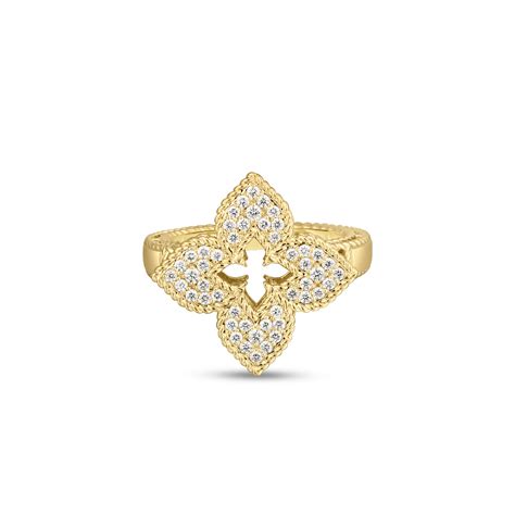 K Yellow Gold Venetian Princess Medium Pave Flower Ring Roberto