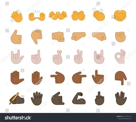 Hand Gesture Emojis Color Icons Set Stock Vector (Royalty Free ...