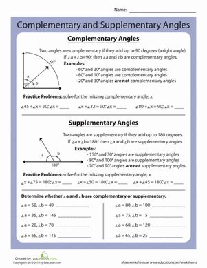 Complementary and Supplementary Angles | Worksheet | Education.com ...