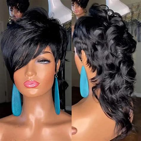 Amazon Pangdonglai S S Mullet Wig Human Hair Wigs A Pixie