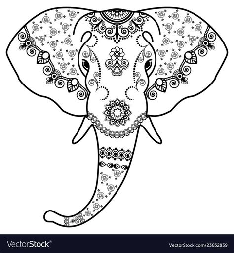 Black And White Elephants Head In Mehndi Indian Vector Image Indian Elephant Art Indian